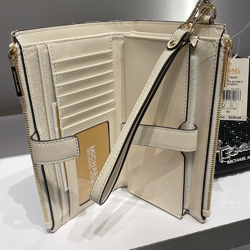 Michael Kors Jet Set Travel Large Double-Zip Wristlet-Wallet-PhoneHolder Pale